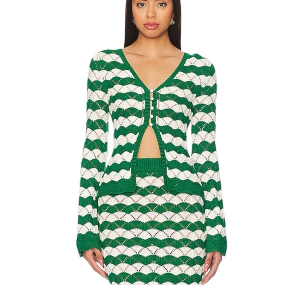 Misa Los Angeles Emerald and White Cardigan with Zigzag Pattern - Picture 2 of 8